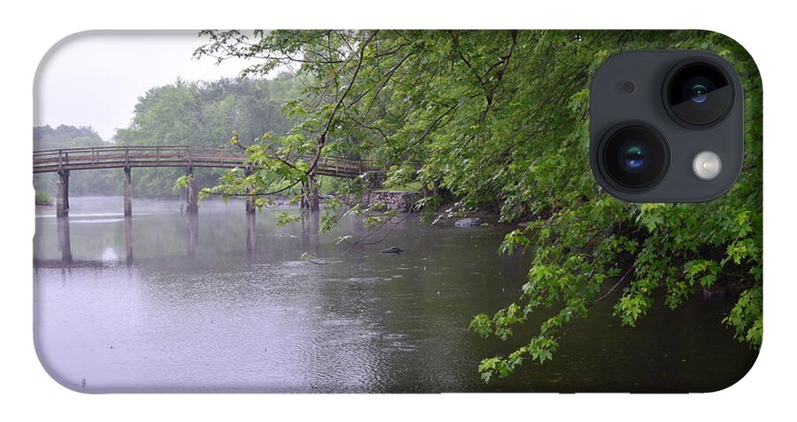 The Old Manse iPhone 14 Case featuring the photograph Raining Afternoon Along the Concord River by Leslie M Browning