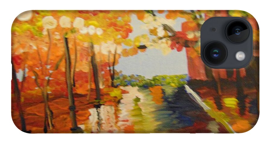 Impressionist iPhone 14 Case featuring the painting Rainy Fall Night by Saundra Johnson
