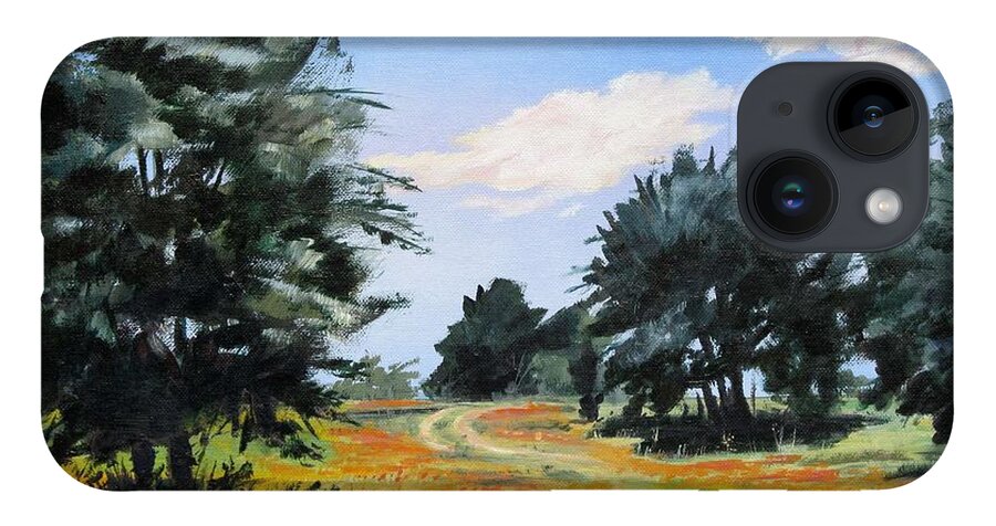 Texas Landscape iPhone 14 Case featuring the painting Ranch Road Near Bandera Texas by Adele Bower