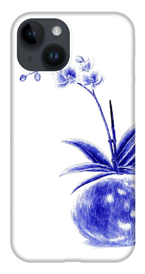 Blue iPhone 14 Case featuring the drawing Rare Beauty by Alice Chen