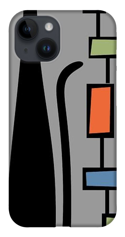  iPhone 14 Case featuring the digital art Rectangle Cat 2 on Gray by Donna Mibus