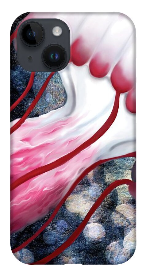Jellyfish iPhone 14 Case featuring the digital art Red and White Jellyfish by Sand And Chi