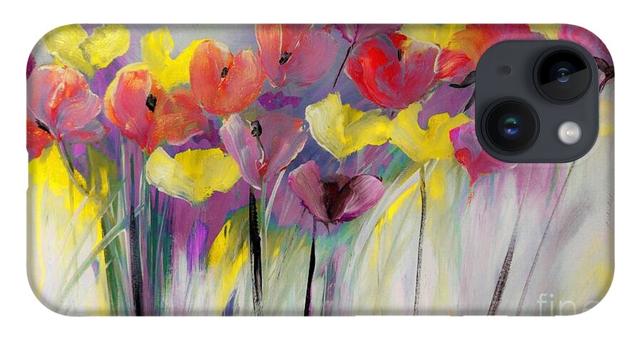 Floral iPhone 14 Case featuring the digital art Red and Yellow Floral Field Painting by Lisa Kaiser