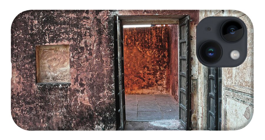 Doorway iPhone 14 Case featuring the photograph Red doorway at Jaigarh fort, Jaipur 2007 by Chris Honeyman