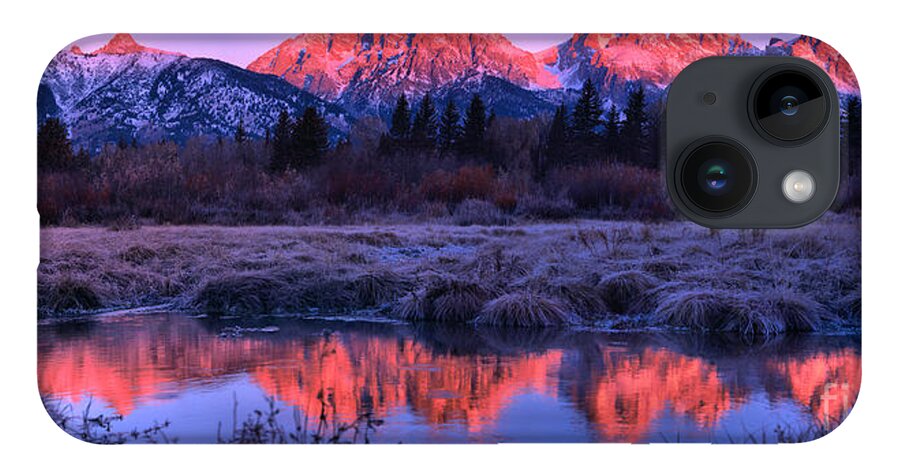 Grand Teton National Park iPhone Case featuring the photograph Red Morning Teton Peaks Panorama by Adam Jewell