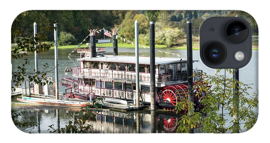 Paddle Wheeler; Boats; Leisure; Summer; Peaceful; Willamette River; Salem; Oregon; Willamette Queen; Riverfront City Park; Carousel; Paddle Wheel iPhone 14 Case featuring the photograph Red Paddle Wheel by Tom Cochran