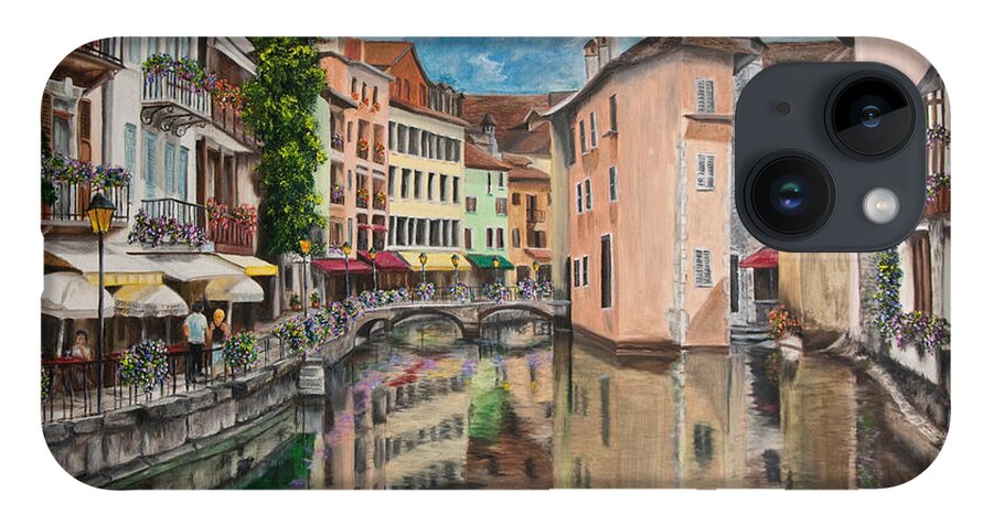 Annecy France Art iPhone 14 Case featuring the painting Reflections Of Annecy by Charlotte Blanchard