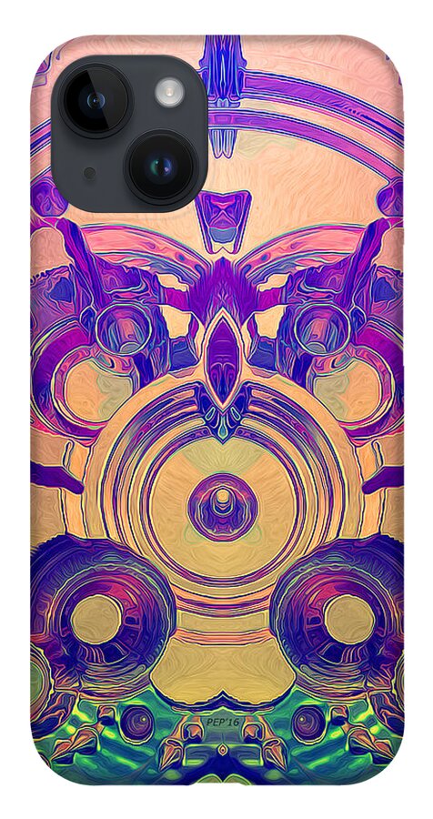 Abstract iPhone 14 Case featuring the digital art Retro 3D Reflections by Phil Perkins