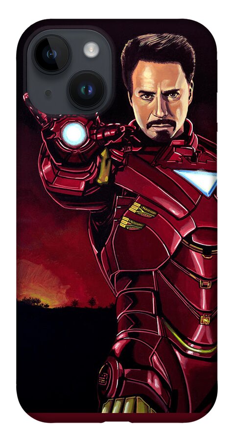 Iron Man iPhone 14 Case featuring the painting Robert Downey Jr. as Iron Man by Paul Meijering