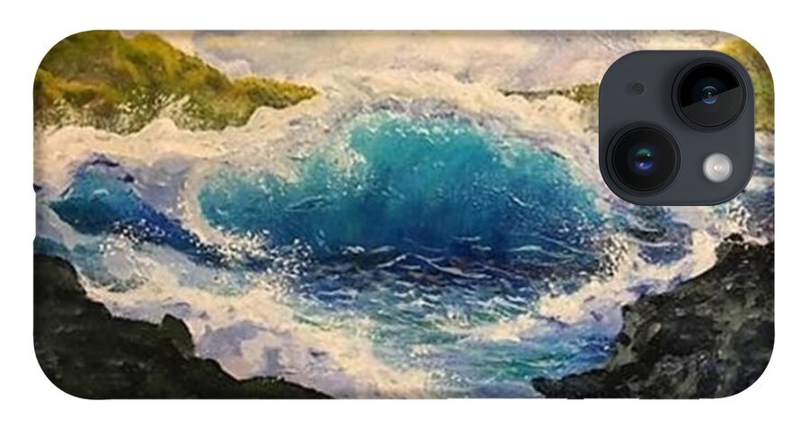 Painting iPhone 14 Case featuring the painting Rocky Sea by Esperanza Creeger