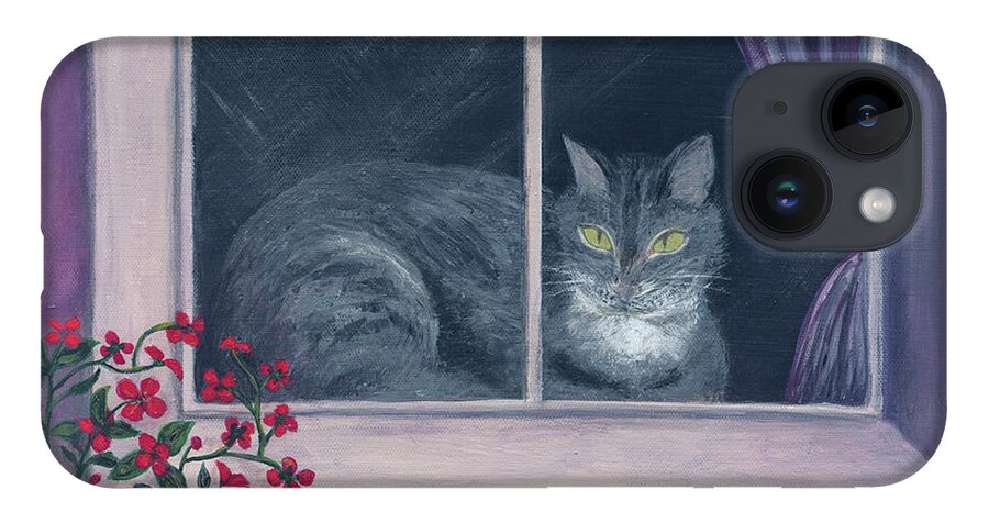 Cat iPhone 14 Case featuring the painting Room with a View by Kathryn Riley Parker