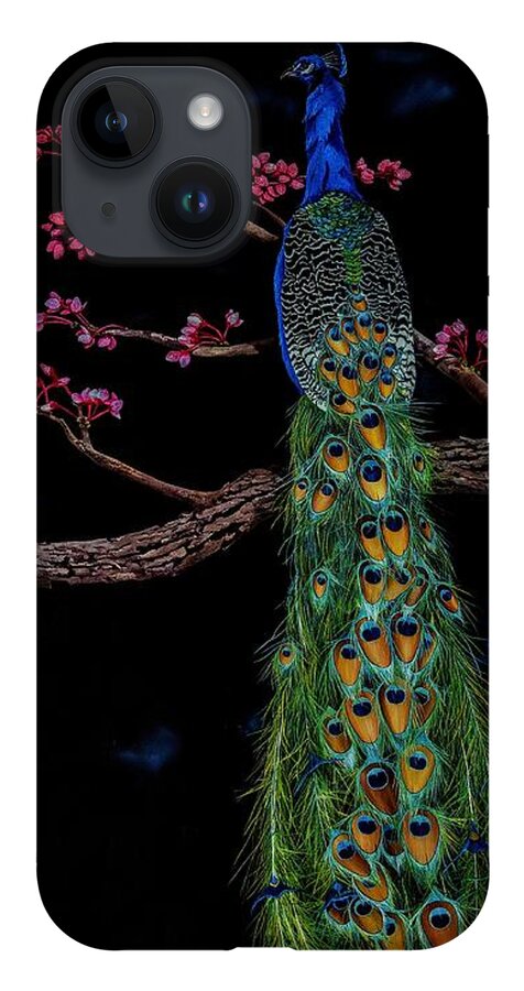 Birds iPhone 14 Case featuring the painting Royal Peacock by Dana Newman