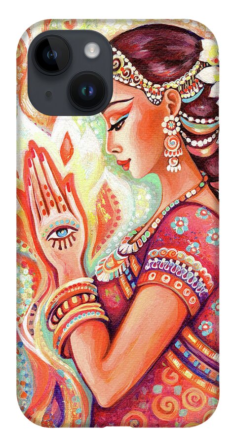 Indian Dancer iPhone 14 Case featuring the painting Sacred Pray by Eva Campbell