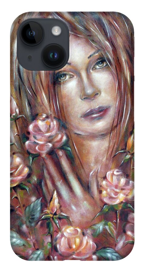 Original iPhone 14 Case featuring the painting Sad Venus In A Rose Garden 060609 by Selena Boron