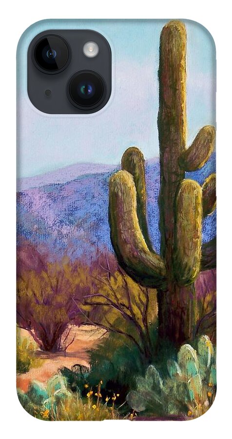 Saguaro iPhone 14 Case featuring the pastel Saguaro by Candy Mayer