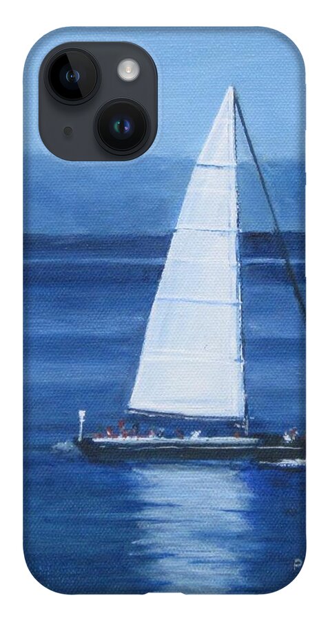Acrylic iPhone 14 Case featuring the painting Sailing The Blues by Paula Pagliughi