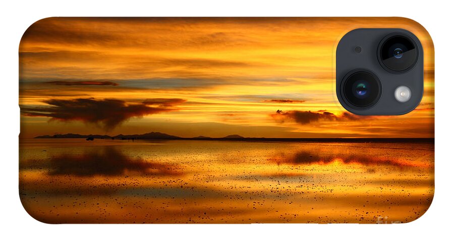 Golden Sunset iPhone 14 Case featuring the photograph Salar de Uyuni Sunset Reflections by James Brunker