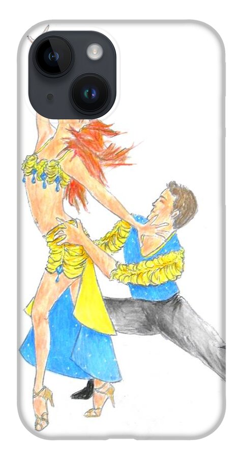 Energy iPhone 14 Case featuring the drawing Samba - Portrait of 2 Samba Dancers by Jayne Somogy