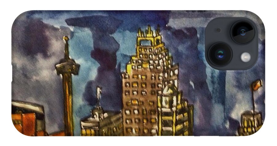 Aceo iPhone 14 Case featuring the painting San Antonio at Night #2 by Angela Weddle