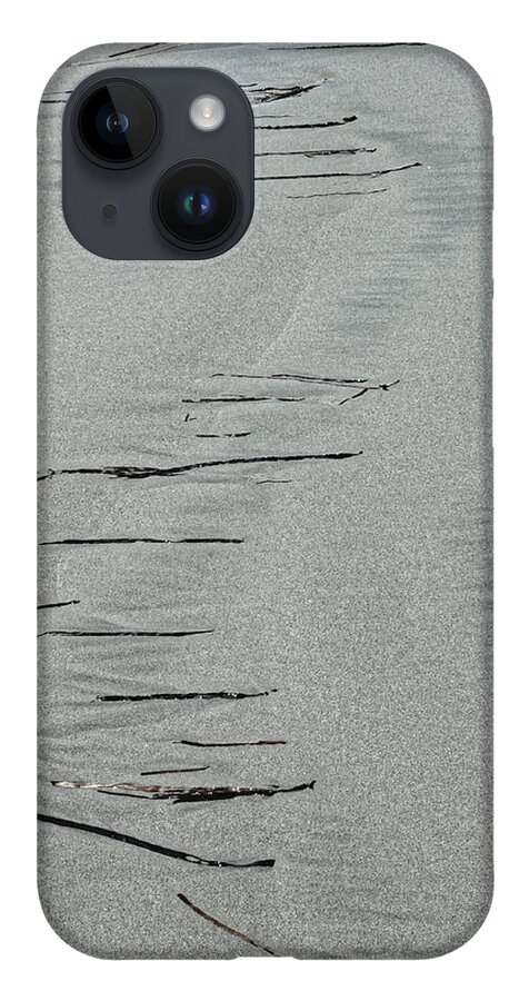 Sand iPhone 14 Case featuring the photograph Sand, kelp, water. Tofino 2007 by Chris Honeyman