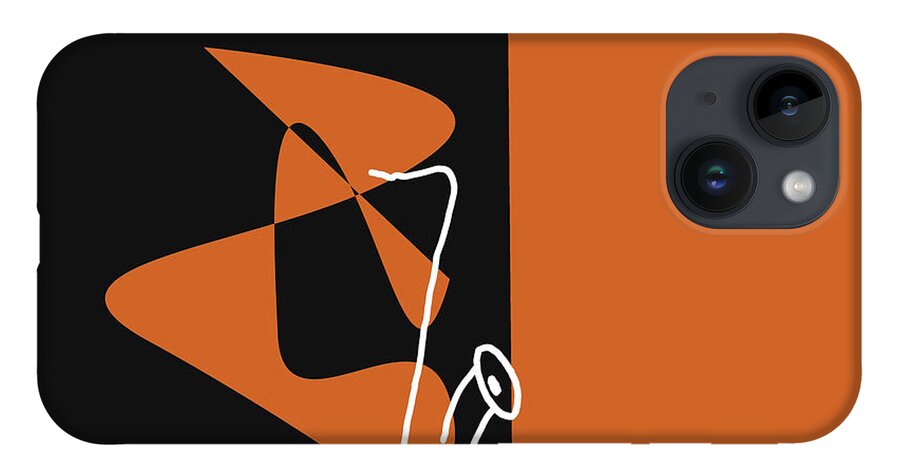 Jazzdabri iPhone 14 Case featuring the digital art Saxophone in Orange by David Bridburg