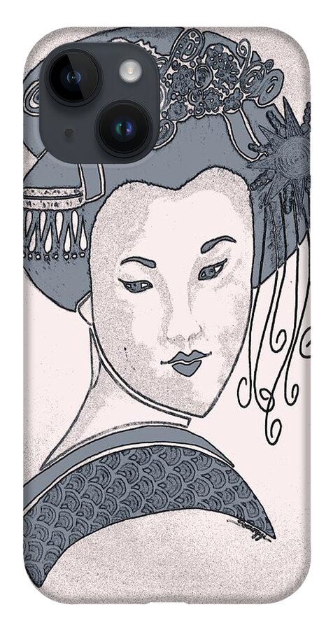 Geisha iPhone 14 Case featuring the digital art Sayaka -- Cartoon Version by Jayne Somogy