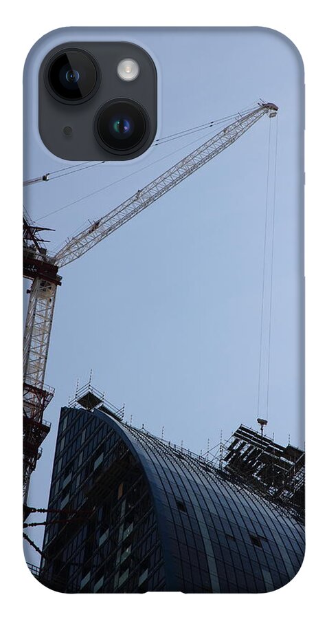 Crane iPhone 14 Case featuring the photograph scaffolding II... yeah... WAY the hell up there... by Kreddible Trout