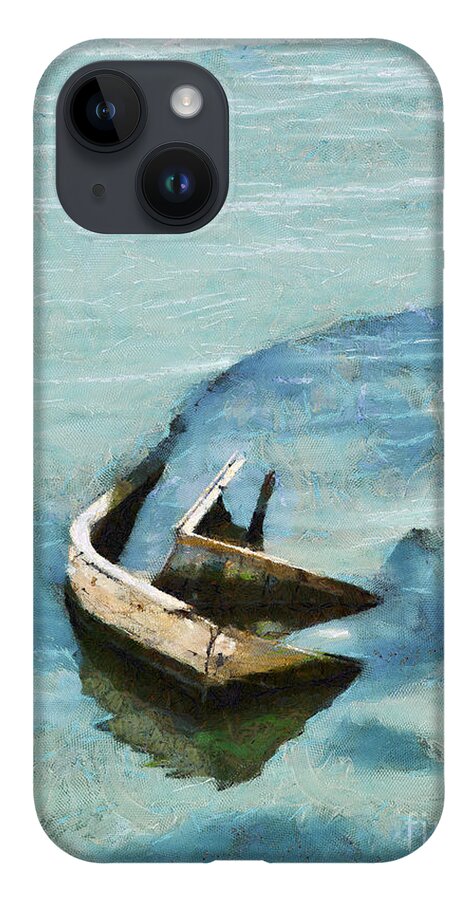 Painting iPhone 14 Case featuring the painting Sea and boat by Dimitar Hristov