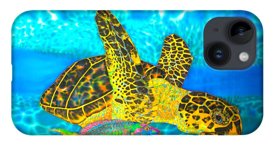 Turtle iPhone Case featuring the painting Sea Turtle and Parrotfish by Daniel Jean-Baptiste