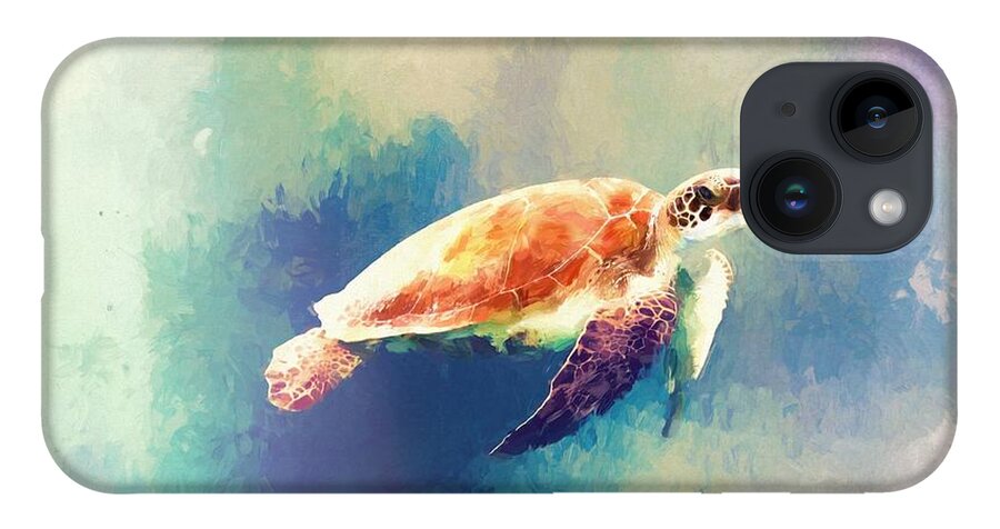 Sea Turtle iPhone 14 Case featuring the painting Sea Turtle by Modern Art