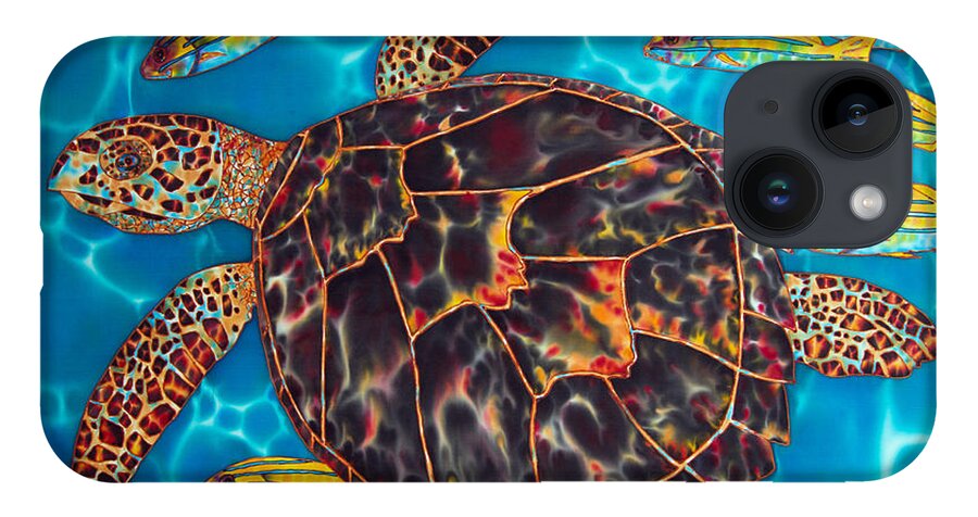 Turtle iPhone Case featuring the painting Sea Turtle with Schooling Fish by Daniel Jean-Baptiste