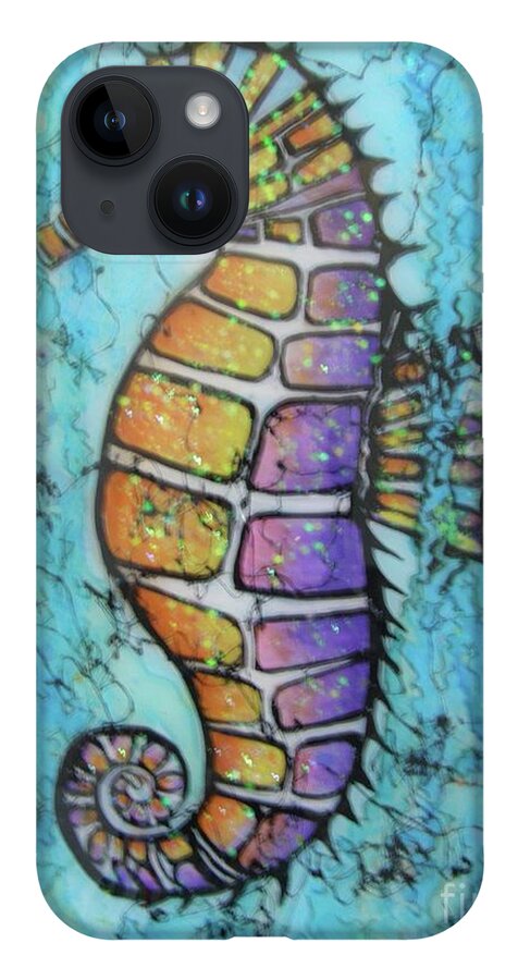 Turquoise iPhone 14 Case featuring the painting Seahorse Downunder by Midge Pippel