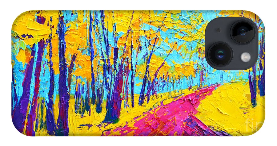 Enchanted Forest Collection - Modern Impressionist Landscape Art - Palette Knife iPhone 14 Case featuring the painting Searching Within 2 Enchanted Forest Series - Modern Impressionist Landscape Painting Palette Knife by Patricia Awapara