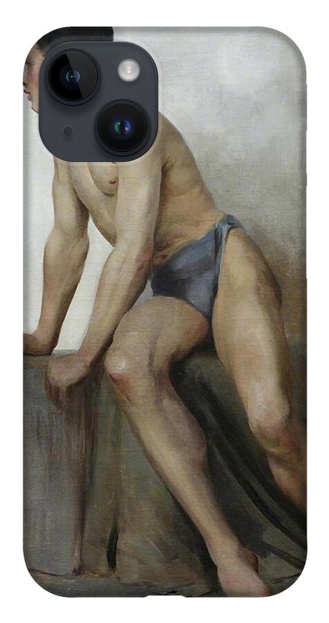 English iPhone 14 Case featuring the painting Seated Male Study by Henry Scott Tuke'