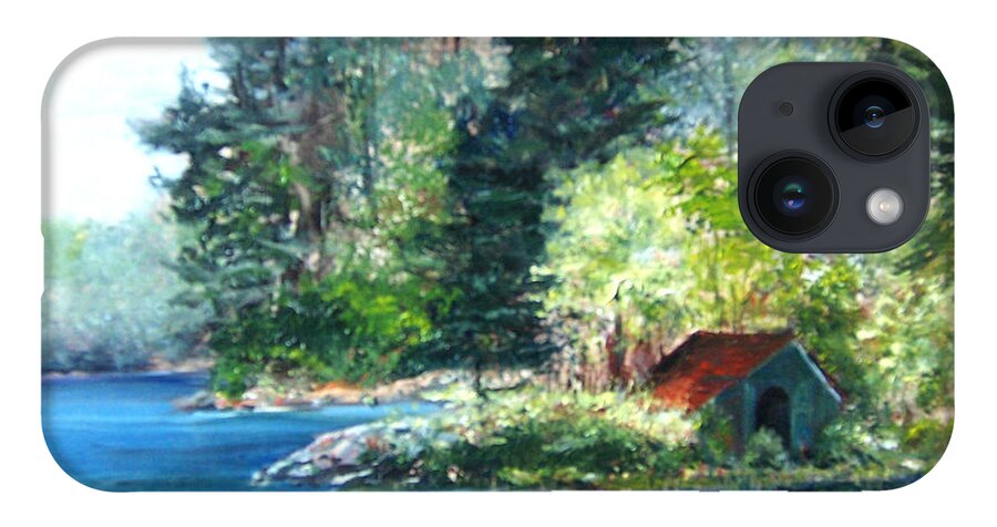 Millsite Lake iPhone Case featuring the painting Secluded Boathouse-Millsite Lake by Jan Byington
