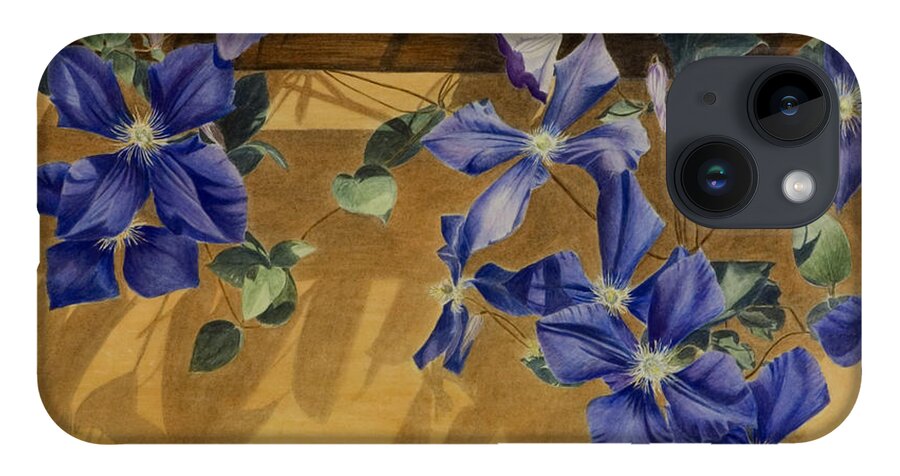 Clematis iPhone 14 Case featuring the painting Shadows Dancing by Nik Helbig