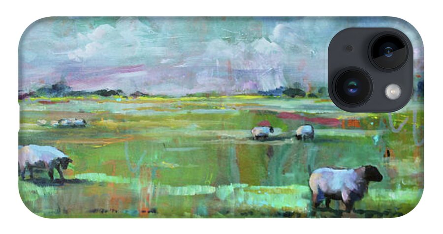 Sheep iPhone 14 Case featuring the painting Sheep of His Field by Susan Bradbury