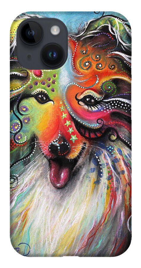 Sheltie Art iPhone 14 Case featuring the pastel Sheltie by Patricia Lintner
