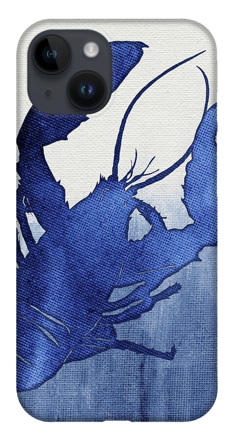 Lobster iPhone 14 Case featuring the painting Shibori Blue 3 - Lobster over Indigo Ombre Wash by Audrey Jeanne Roberts