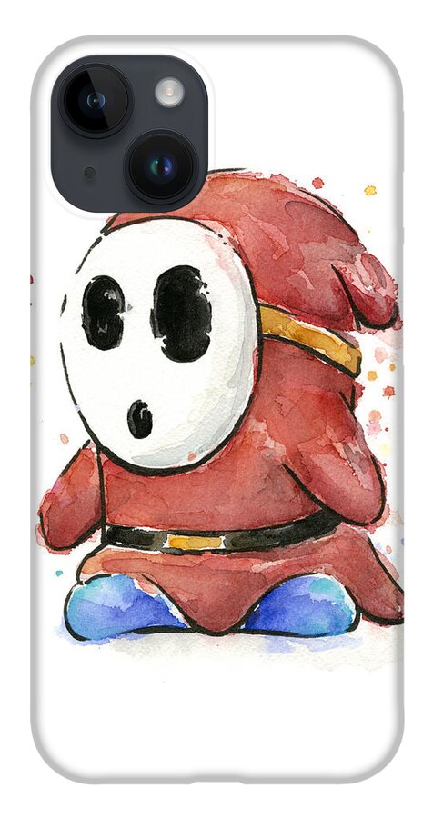 Nintendo iPhone 14 Case featuring the painting Shy Guy Watercolor by Olga Shvartsur