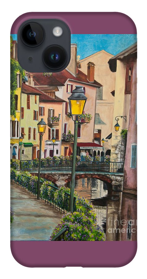 Annecy France Art iPhone Case featuring the painting Side Streets in Annecy by Charlotte Blanchard