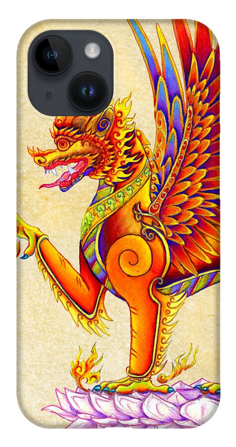 Singha iPhone Case featuring the drawing Singha Balinese Winged Lion by Rebecca Wang