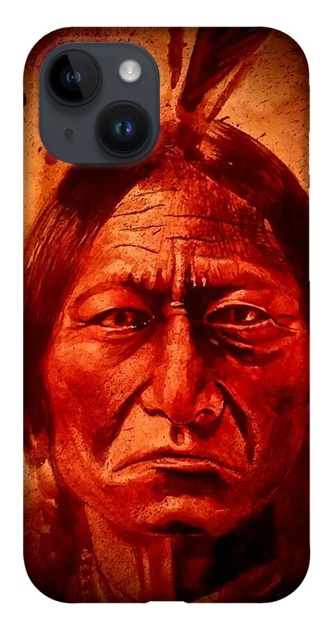 Ryan Almighty iPhone 14 Case featuring the painting SITTING BULL - wet blood by Ryan Almighty