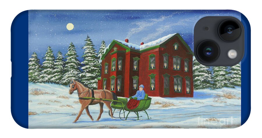 Sleigh Ride iPhone Case featuring the painting Sleigh Ride With A Full Moon by Charlotte Blanchard