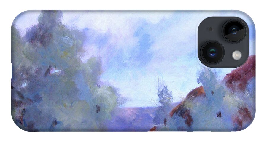 Landscape iPhone 14 Case featuring the painting Smoke Trees in Bloom in Palm Desert by Maria Hunt