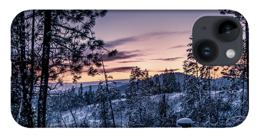 Photograph iPhone 14 Case featuring the photograph Snow Coved Trees and Sunset by Lester Plank