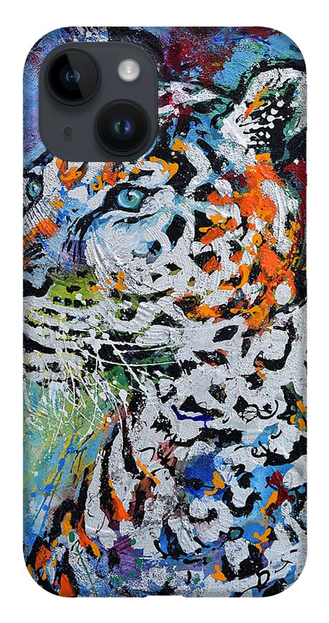 Leopard iPhone 14 Case featuring the painting Snow Leopard by Jyotika Shroff