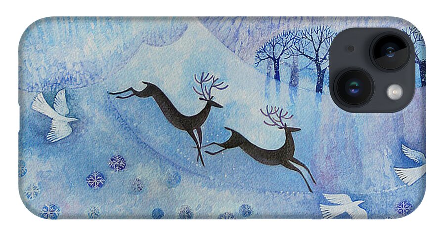 Snowy iPhone 14 Case featuring the painting Snowy Peace by Lisa Graa Jensen