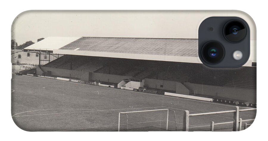  iPhone 14 Case featuring the photograph Southend United - Roots Hall - East Stand 1 - BW - 1960s by Legendary Football Grounds