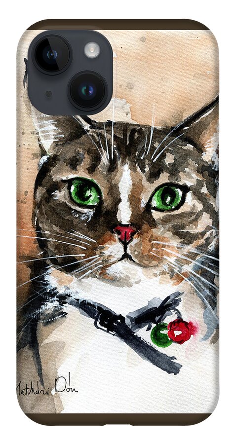 Cat iPhone 14 Case featuring the painting Sox the Rescued Tabby Cat by Dora Hathazi Mendes